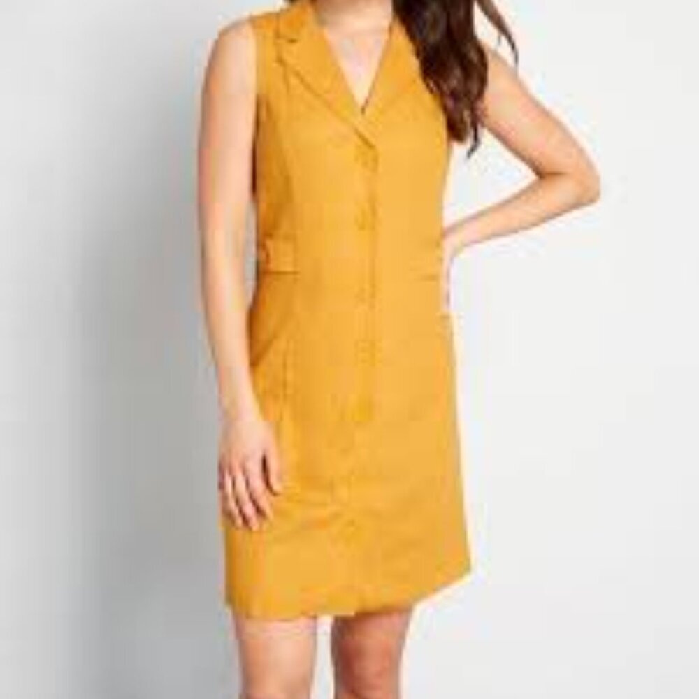 NEW Modcloth Mustard Linen Blend Shirt Dress Sz 14
